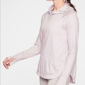 Athleta Uptempo Hooded Pullover Activewear Drawstring Sweatshirt Light Mauve